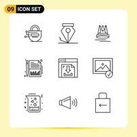 Pack of 9 creative Outlines of internet arrows content sheet financial Editable Vector Design Elements