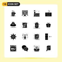 16 Universal Solid Glyphs Set for Web and Mobile Applications bar book ecology factory arrow type Editable Vector Design Elements