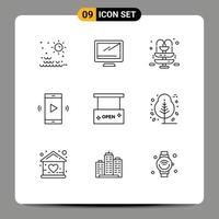 9 User Interface Outline Pack of modern Signs and Symbols of beauty and spa speaker pc open volume amplifier Editable Vector Design Elements