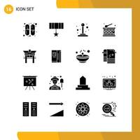 User Interface Pack of 16 Basic Solid Glyphs of fridge china joystick bridge holiday Editable Vector Design Elements