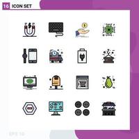 16 Thematic Vector Flat Color Filled Lines and Editable Symbols of smartphone connect cash out micro chip Editable Creative Vector Design Elements