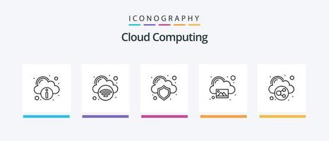 paquete de iconos de la línea 5 de computación en la nube que incluye el reproductor. alojamiento rápido. imprimir. nube. diseño de iconos creativos vector