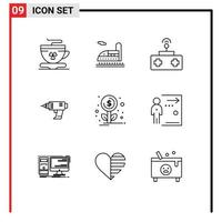 User Interface Pack of 9 Basic Outlines of growth electronics rc cordless power Editable Vector Design Elements