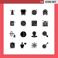 16 Universal Solid Glyph Signs Symbols of book app vehicles transport bus Editable Vector Design Elements