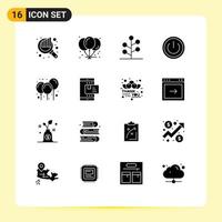 Pictogram Set of 16 Simple Solid Glyphs of balloons power forest on basic Editable Vector Design Elements