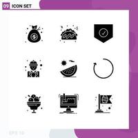 9 Thematic Vector Solid Glyphs and Editable Symbols of food manager protect labour engineer Editable Vector Design Elements