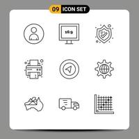 Modern Set of 9 Outlines and symbols such as world location security navigation printer Editable Vector Design Elements