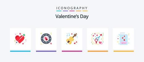 paquete de iconos flat 5 del día de san valentín que incluye productos químicos. amar. romántico. género. boda. diseño de iconos creativos vector