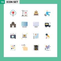 16 User Interface Flat Color Pack of modern Signs and Symbols of cloud cake graph chemistry wedding cake Editable Pack of Creative Vector Design Elements
