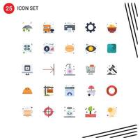 25 Universal Flat Color Signs Symbols of food bowl office technology gadget Editable Vector Design Elements