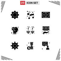 conjunto de 9 iconos de interfaz de usuario modernos símbolos signos para pendientes amor inteligencia empresarial cerebro elementos de diseño vectorial editables vector