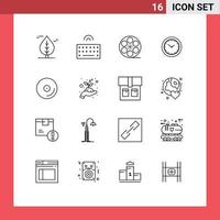 16 User Interface Outline Pack of modern Signs and Symbols of media disk play timmer watch Editable Vector Design Elements