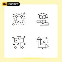 Mobile Interface Line Set of 4 Pictograms of summer cross heat education grave Editable Vector Design Elements