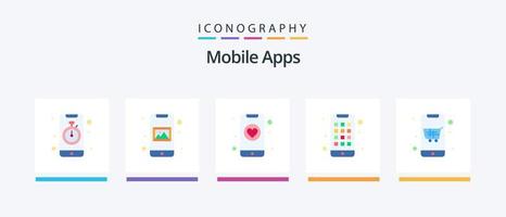 paquete de iconos planos de aplicaciones móviles 5 que incluye menú. teléfono inteligente móvil. dispositivo. corazón. diseño de iconos creativos vector