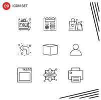 Group of 9 Outlines Signs and Symbols for product box love left reload Editable Vector Design Elements