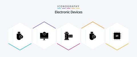 Devices 25 Glyph icon pack including signal. devices. hardware. computers. photo vector