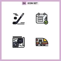 4 User Interface Filledline Flat Color Pack of modern Signs and Symbols of hockey book snow security travel Editable Vector Design Elements