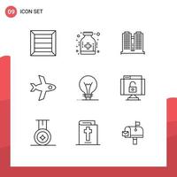 9 iconos creativos, signos y símbolos modernos de invención de datos, plano de innovación de oficina, elementos de diseño vectorial editables vector