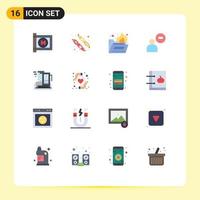 Modern Set of 16 Flat Colors and symbols such as healthcare male camping folder user Editable Pack of Creative Vector Design Elements