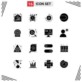 conjunto moderno de 16 glifos y símbolos sólidos, como la cuenta regresiva del dinero objetivo, elementos de diseño vectorial editables que coinciden con el objetivo vector