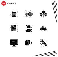 Pack of 9 creative Solid Glyphs of mountain concept holiday business growth patrick Editable Vector Design Elements