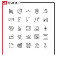 25 iconos creativos, signos y símbolos modernos de celebración, navegación, ubicación del paisaje, aplicación, elementos de diseño vectorial editables vector