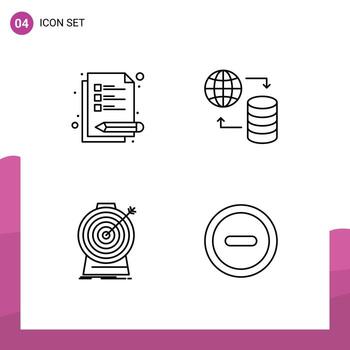 4 símbolos de signos de línea universales de alojamiento de objetivos de conferencias dirigidos a elementos de diseño de vectores editables