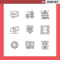 Group of 9 Outlines Signs and Symbols for sign bus club digital marketing Editable Vector Design Elements