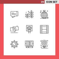 Group of 9 Outlines Signs and Symbols for sign bus club digital marketing Editable Vector Design Elements