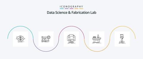Data Science And Fabrication Lab Line 5 Icon Pack Including lab. biology. engineering. paper. printing vector