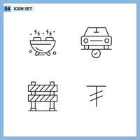 Line Pack of 4 Universal Symbols of barbecue boundary car done road sign Editable Vector Design Elements