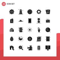 Set of 25 Vector Solid Glyphs on Grid for report gear dandruff setting seborrhea dermatitis Editable Vector Design Elements