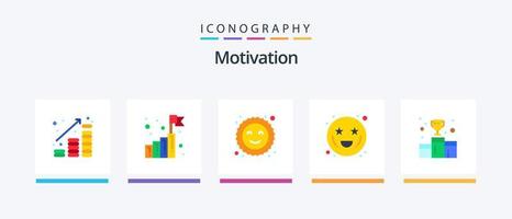 Motivation Flat 5 Icon Pack Including awards. heart eyes. success goal. emoticons. adoration. Creative Icons Design vector