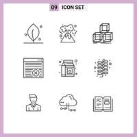 Set of 9 Vector Outlines on Grid for china package stack milk online Editable Vector Design Elements