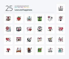 Me encanta el paquete de íconos rellenos de 25 líneas que incluye el corazón. regalo. corazón. regalo. bebida vector