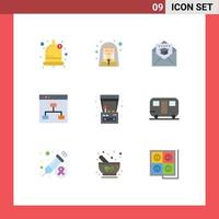 Mobile Interface Flat Color Set of 9 Pictograms of arcade machine people cap group browser Editable Vector Design Elements