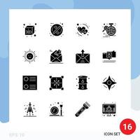 Pictogram Set of 16 Simple Solid Glyphs of sun beach february statistic data Editable Vector Design Elements