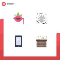 Group of 4 Modern Flat Icons Set for lips smart phone rose spider android Editable Vector Design Elements