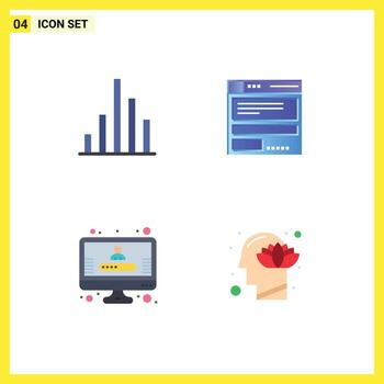 Group of 4 Flat Icons Signs and Symbols for analytics registration file code head Editable Vector Design Elements