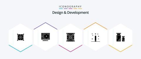 paquete de iconos de 25 glifos de diseño y desarrollo, incluido el desarrollo. codificación. dibujo. programación. diseño vector