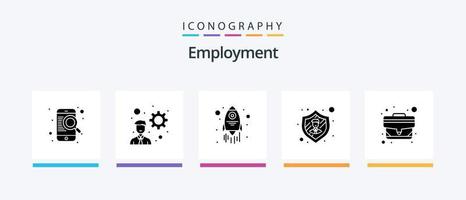 Employment Glyph 5 Icon Pack Including . office. rocket. case. security. Creative Icons Design vector