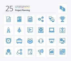 paquete de iconos de 25 colores azules de planificación de proyectos, incluido el móvil. computadora. estrategia. social. red vector