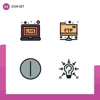 Modern Set of 4 Filledline Flat Colors and symbols such as broadcasting bulb account on idea Editable Vector Design Elements
