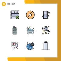 Pictogram Set of 9 Simple Filledline Flat Colors of bath receiver internet radio wifi Editable Vector Design Elements