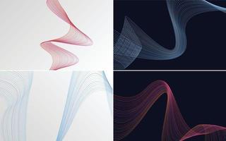 Set of 4 geometric wave pattern background Abstract waving line vector
