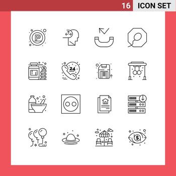 Pictogram Set of 16 Simple Outlines of hours money call jar sperm Editable Vector Design Elements