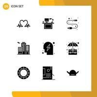 Modern Set of 9 Solid Glyphs and symbols such as office building office wire electronic Editable Vector Design Elements