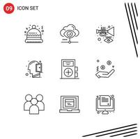 9 Thematic Vector Outlines and Editable Symbols of fitness thinking instrument open mind head Editable Vector Design Elements