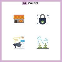 Mobile Interface Flat Icon Set of 4 Pictograms of shop security store padlock target Editable Vector Design Elements