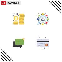 Set of 4 Vector Flat Icons on Grid for budget ecommerce management marketing shop Editable Vector Design Elements